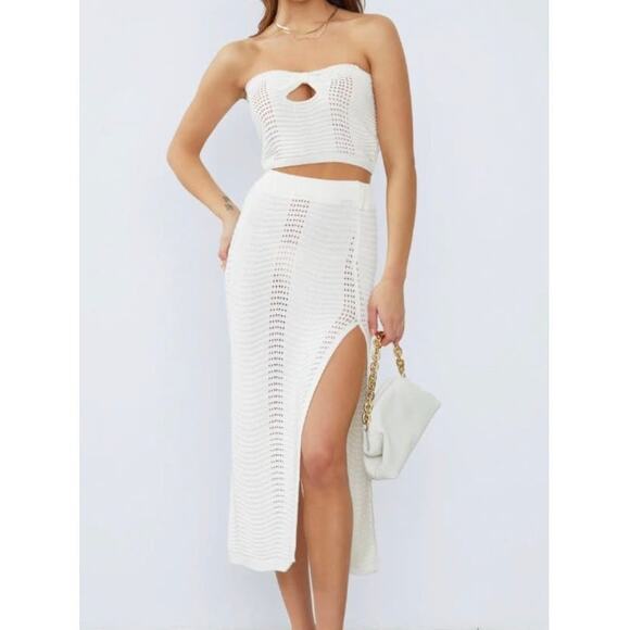 NWT Commense White Knit 2-Piece Skirt Set S - Co-ord Resort/Vacation - Picture 1 of 2